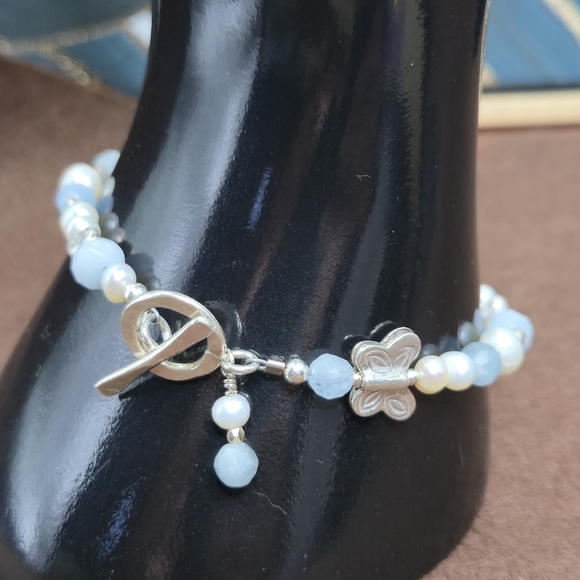 Aquamarine Pearl Sterling Silver Accents Toggle Bracelet - Picture 2 of 9